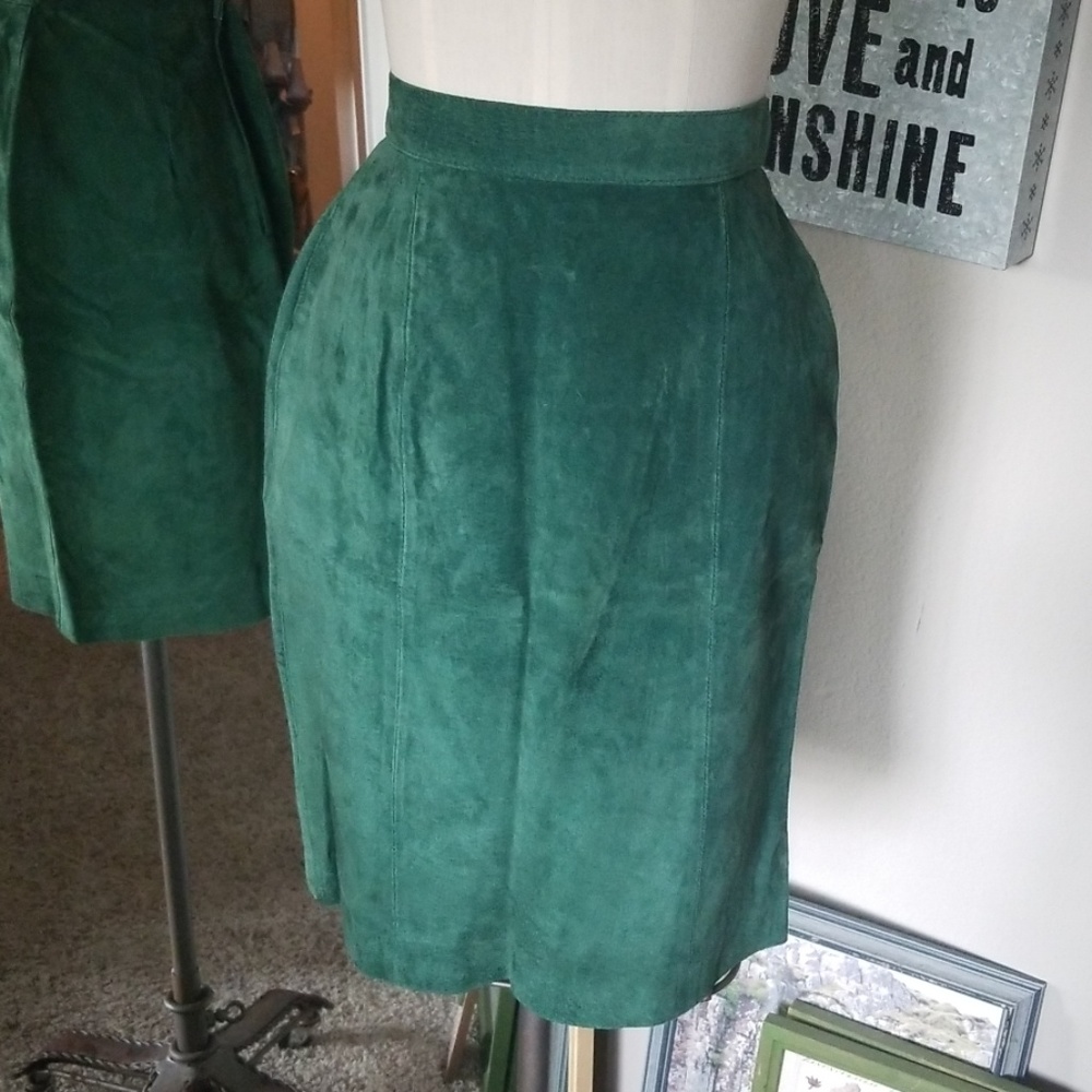 Vintage Express Real Suede Turquoise Pencil Skirt